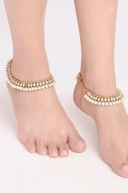 Efulgenz Indian Anklets for Women Crystal Anklet for Women Indian Pearl Anklet Indian Gold Anklet Indian Payal Anklet Indian Gold Ankle Bracelets ...