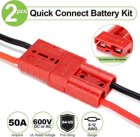Spurtar 50A Battery Quick Connect/Disconnect, 2Pcs 6 AWG Wire 12-36V Quick Connect Jumper Cables Recovery Kit for Car ATV Lifts Motors Trailer Tow...