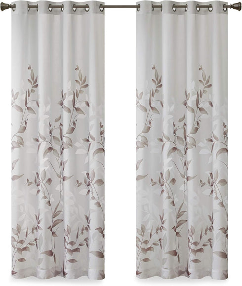 Madison Park Cecily Semi Sheer SINGLE Panel Window Curtain Burnout Botanical Print, Easy To Hang, Fits up to 1.25" Diameter Rod, 50x84", Leaves Ma...