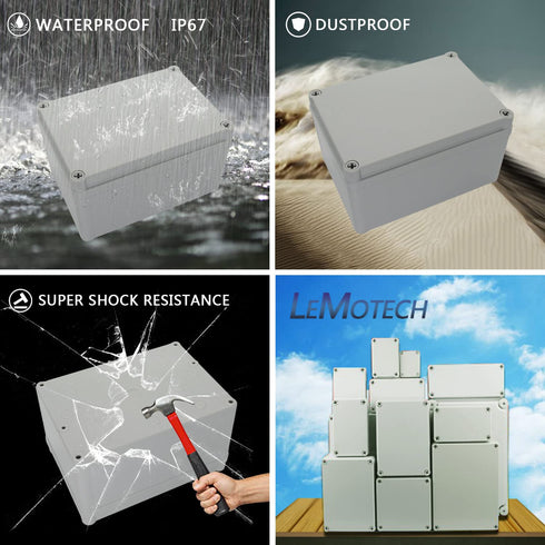 LeMotech Junction Box IP67 Waterproof Dustproof ABS Plastic Project Box for Electrical Outdoor Enclosure Gray 6.9 x 4.9 x 3.9 inch (175 x 125 x 10...