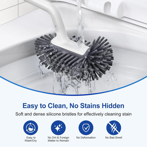 HAMITOR Toilet Bowl Brush Holder Set: Deep Cleaning Silicone Toilet Cleaner Scrubber Under Rim with Curved Bristle for Bathroom Dead Corner Clean ...