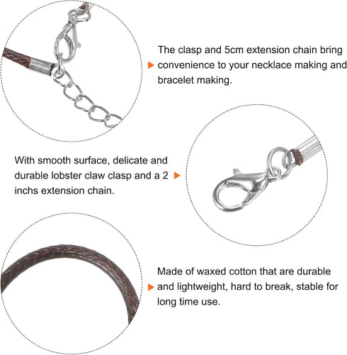 10pcs Waxed Necklace Cord Bulk, 23 Inches and 2mm Dia Necklace String Rope with Clasp for Pendants, Bracelets, Necklaces, Jewelry Making Beading S...