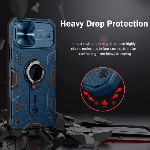 CloudValley for iPhone 12 Pro Max Case with Camera Cover & Kickstand, Slide Lens Protection + 360° Rotate Ring Stand, Impact-Resistant, Shockproof...