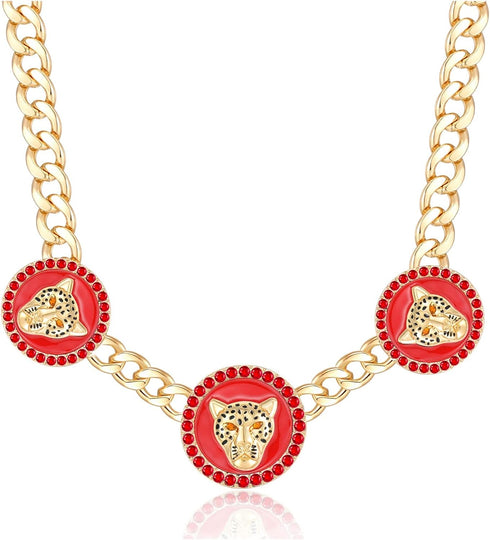 Women's Gold Crystal Leopard Head Necklace Statement Hip Hop Chunky Panther Choker Chain Cocktail Costume Party Jewelry...