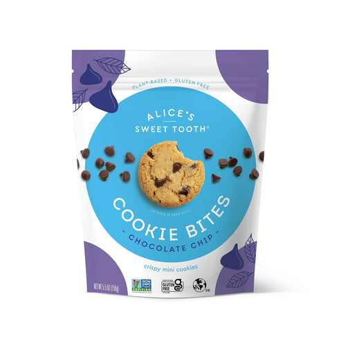 Alice's Sweet Tooth Chocolate Chip Cookie Bites - Gluten-Free, Vegan, Crunchy Mini-Cookies - Plant-Based, Dairy-Free, Grain-Free, Soy-Free, Kosher...