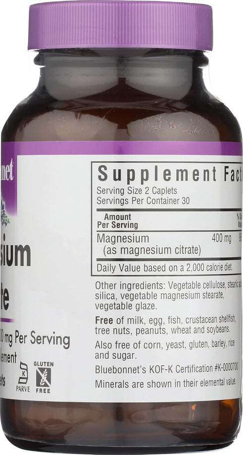 Bluebonnet Nutrition Magnesium Citrate (400mg of Magnesium)- Maximum Absorption - Supports Immune Health & Energy Production - Soyfree, Gluten-Fre...