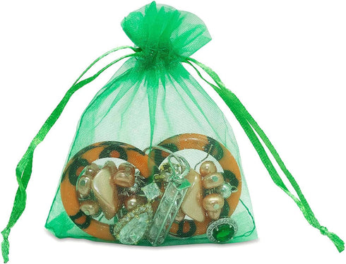 100 Pieces 5x7 inches Gift Wrap Bags Green, Organza Sheer Fabric,Drawstring Classy Present Bags for Baby Shower Favor,Candy,Christmas Favour,Sampl...
