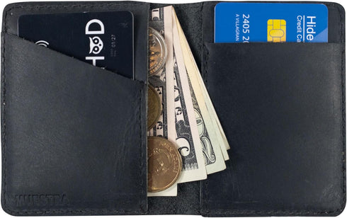 Hide & Drink, Bifold Wallet, Slim Card Holder, Minimalist Traveler Wallet, Vintage Front Pocket Wallet, Full Grain Leather, Handmade, Charcoal Bla...