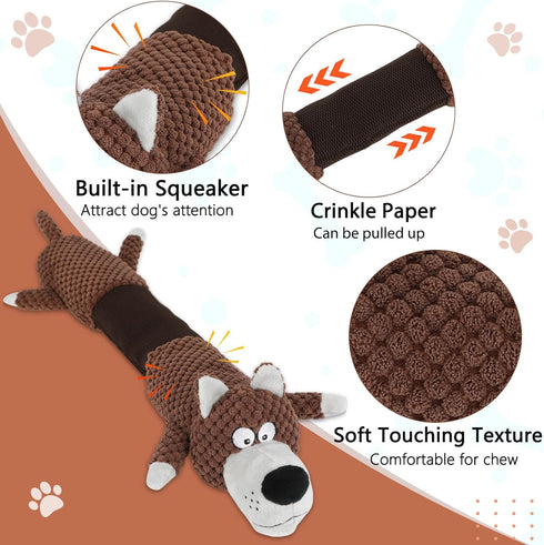 Squeaky Dog Toys with Crinkle Paper, Tough Puppy Toys and Plush Dog Chew Toy, Interactive Tug of War Dog Toy for Small, Medium and Large Breed Dog...