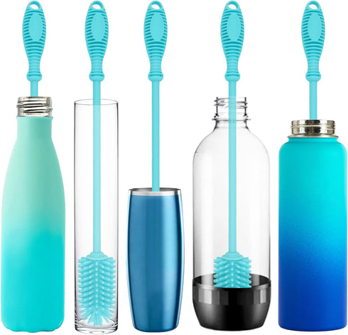 12.5” Silicone Bottle Brush & Straw Cleaner Brush Set | Water Bottle Cleaner for Hydro Flasks, Tumblers, Glassware, Vases and Narrow Neck Containe...