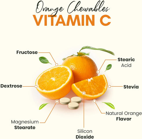 Vitamin C 500mg, Orange Vitamin C Chewable, Immune Support Supplement with Antioxidants, Alternative to Immune Support Gummies...