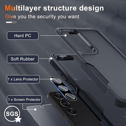 for Samsung Galaxy S24 Plus Case, Full Body Heavy Duty Rugged Shockproof Protective Phone Cover with Lanyard Strap, Tempered Glass Screen Protecto...