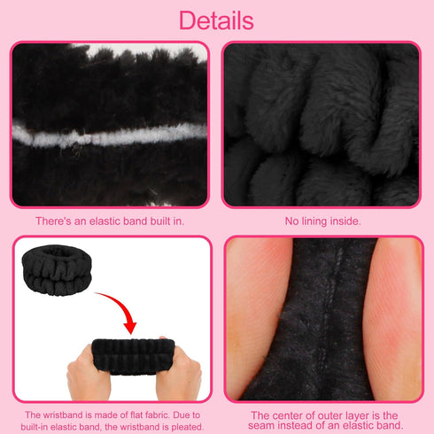 Wecoe Spa Headband And Wristband Set Skincare Headband For Washing Face Hair Claw Clips For Thick Hair Cute Black Puffy Sponge Makeup Headband Bub...