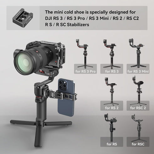 SMALLRIG Universal Phone Tripod Mount, Metal Cell Phone Mount with Cold Shoe Mount and M4 screws for DJI Stabilizers, Free Adjustment Phone Mount ...