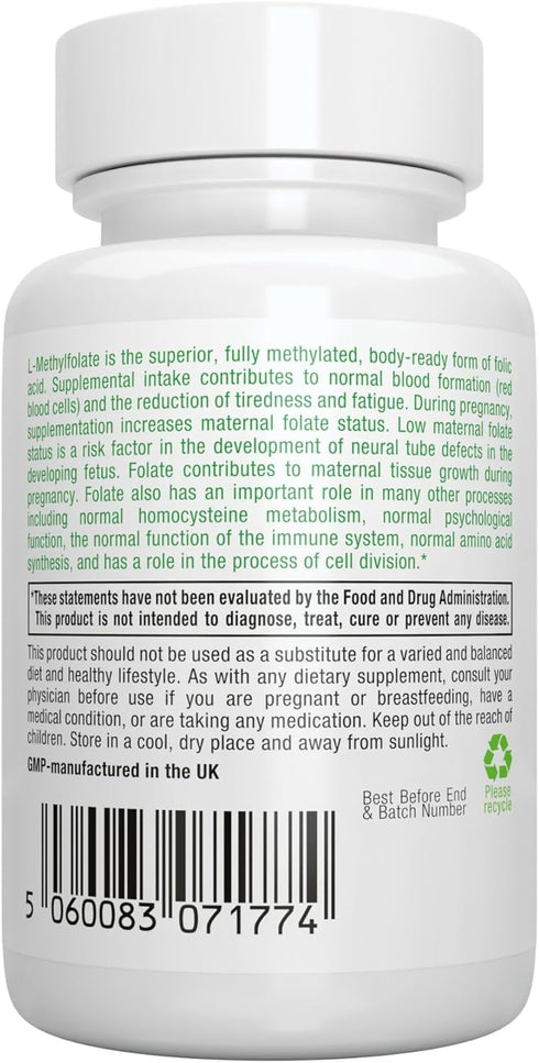 Pure Folate 400mcg, Optimized Methylfolate, Clean Label, 180 Small Tablets, Lab Verified, Vegan & Hypoallergenic, Supplement for Men & Women, Preg...