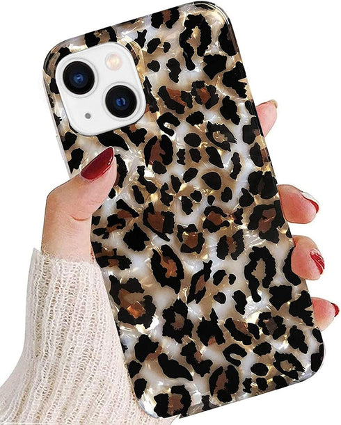 J.west Case Compatiable with iPhone 13 6.1 inch,Sparkly Animal Leopard Print Pattern Vintage Cheetah Design Glitter Translucent Clear Soft TPU Sli...