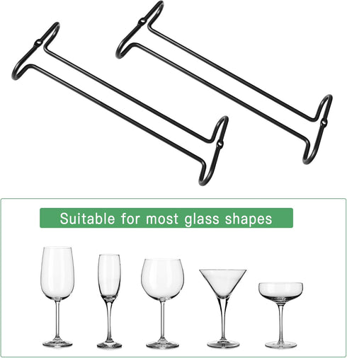 4 Pack Steamware Wine Glass Hanging Rack, Metal Stemware Holder Storage Wall Mount Under Cabinet Kitchen Bar Pub, Black...
