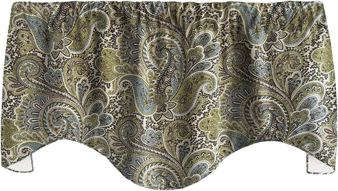 Window Treatments Valance Curtains Kitchen, Living Room Brown, Blue Paisley Swag Short Curtain Rod Pocket Lined 53 Inches x 18 Inches, Made in USA...