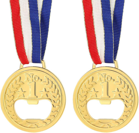 2PCS Medal Shaped Bottle Opener - Gold Medal Beer Opener, Metal Fun Bottle Cap Open Utensil with Neck Ribbon for Bar Bartender Restaurant Party Ho...