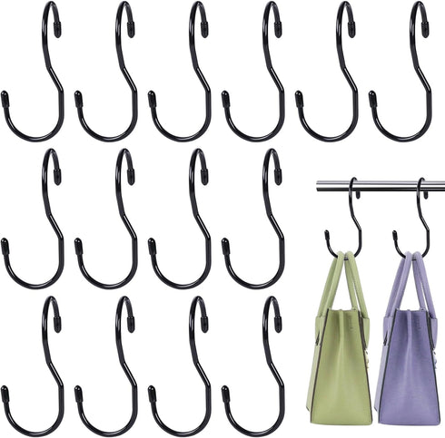 JOHOUSE 14PCS Purse Hanger for Closet, Large Size Closet Rod Hooks Black Vinyl Coated Bag Hanger Organizer Hooks Unique Twist Design for Bags Purs...