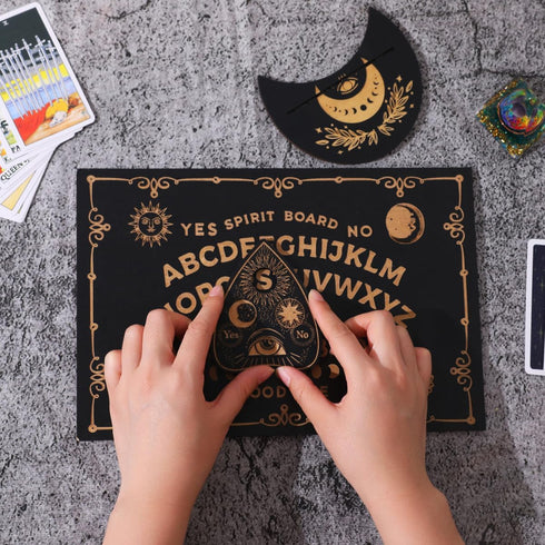 Wooden Ouija Board Game, Holy Spirit Board, Black Ouija Board and Pendulum Board and Pendulum Crystal 3pcs Set, Divination Tools Wiccan Supplies a...