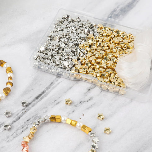 400pcs Star Spacer Beads Kit, 0.23 Inch Star Shaped Beads with Beading Rope, Bracelets Making Accessories Spacer Beads for Making Jewelry Bracelet...