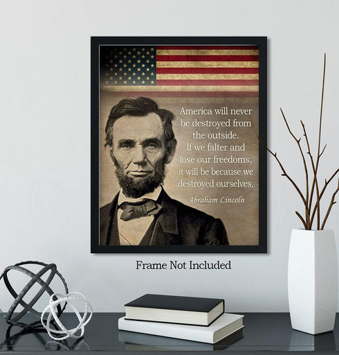 Govivo Abraham Lincoln Historic Quote - American Patriotic President Wall Decor Art Print - unframed artwork printed on photograph paper...