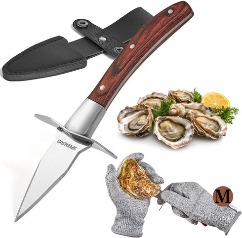 Oyster Knife,Oyster Shucking Kit, Oyster Shucking Knife With Comfort Wood-handle,Sturdy And Sharpness Oyster Knives,Oyster Shucker With 5 leve Pro...