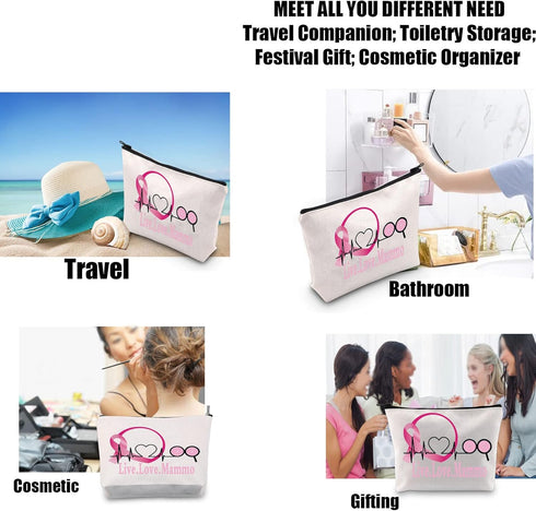 Mammo Cosmetic Bag For Women Live Love Mammo Makeup Bag Mammo Technologist Thank You Gifts Mammo Tech Survival Kit...