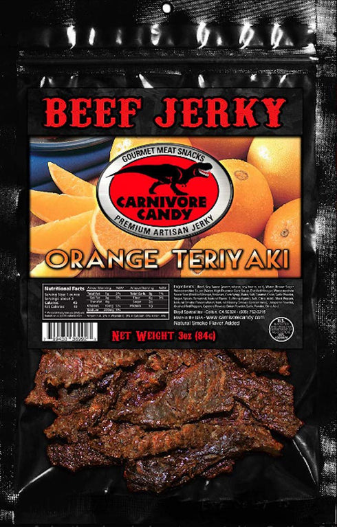 3 Set- Carnivore Candy Beef Jerky Three Pack (Three 3oz Bags) (Orange Teriyaki)...