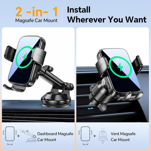 Wireless Car Charger Mount, Wireless Phone Charger for Car Auto Clamping Car Phone Holder Charger? Wind + Vent + Dash ?Car Wireless Charger for Ca...