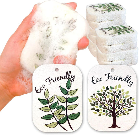 10PACK Natural Plant Based Biodegradable Eco-Friendly Cellulose Dish Sponges: Non Scratch, Multi-Purpose Kitchen,Household,Bathroom Cleaning Spong...