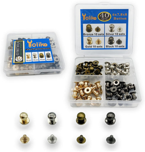 Yoliko 40 Pack 4 Color Round Phillips Head Button Stud Screws 6x7.8x8mm Chicago Screws Nail Rivet Leather Button Brass Rivets for DIY Leather Craf...