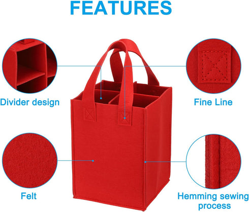 PATIKIL 4 Bottle Wine Carrier Tote Bag, Wine Bottle Carrying Bag with Divider Reusable Wine Storage Bag Felt Grocery Bags Portable Gift Bag, Red...