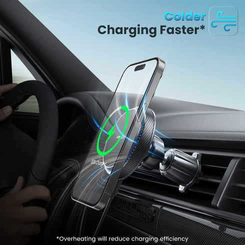 APPS2Car Wireless Car Charger with 15W Fast Charging for Magsafe Car Vent Mount - Only Compatible with iPhone 15/14/Magsafe Series Phones, Equippe...