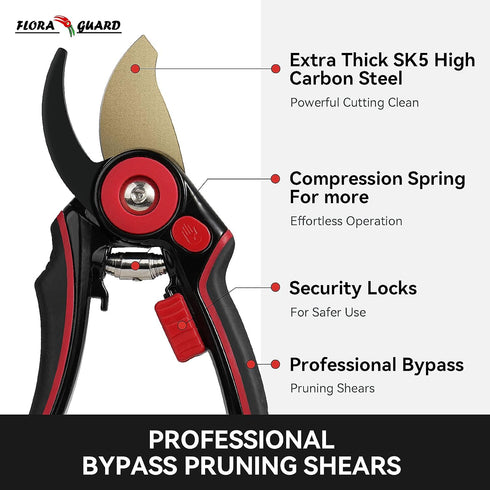 Flora Guard Garden Shears 8.2" Bypass Pruning Shears, Professional Ultra Sharp Sk5 Steel Garden Clippers, Rubber Handle Heavy Duty Plant Cutting S...
