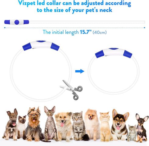 Led Dog Collars for Small Dog,Vizpet XS Light up Adjustable Collar USB Rechargeable Bright Safety Pet Collar for Cats Dogs(Blue)...