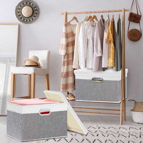 Yawinhe Collapsible Storage Box, Waterproof Storage Basket Bins, with Lids and 2 Handles, Closet Organizers, for Clothes, White/Gray, 15''Lx9.8''W...