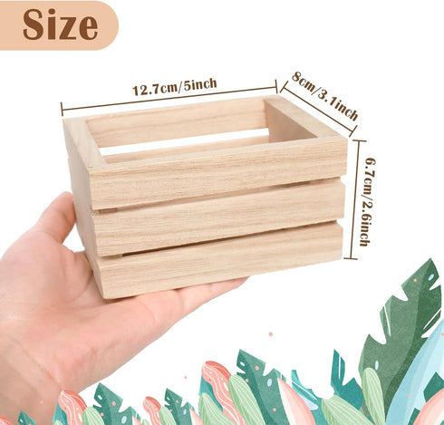 4 Pack Mini Rustic Wooden Crates, Decorative Wood Crates Unfinished Wood Box, Crate Box Wooden Storage Box for Kitchen, Office, Bedroom, Closet, R...