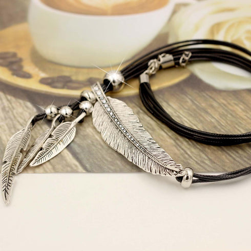 Women Girls Antique Vintage Time Necklace Sweater Chain Pendant Feather Pendant Necklace Silver...