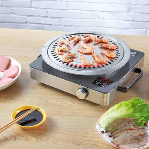 BBQ Plate,korean Style Stovetop,Smokeless Indoor Stainless Steel Non-stick Roasting Round Barbecue Grill Pan For Indoor Outdoor Camping BBQ, Cooki...
