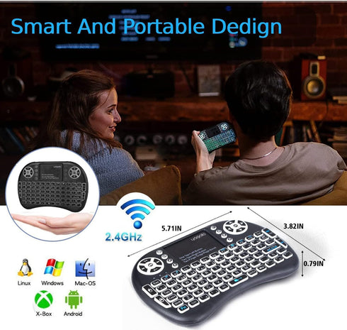 2.4GHz Backlit Mini Keyboard Touchpad Mouse, Mini Wireless Keyboard with Touchpad and Multimedia Keys for Android TV Box Smart TV HTPC PS3 Smart P...