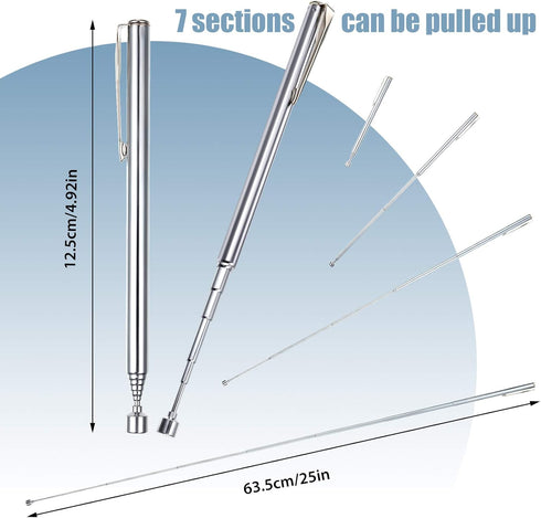 Patelai Telescoping Magnetic Grabbers Magnetic Pick-Up Tool with Pocket Clip Telescopic Retrieving Magnet for Screws Nuts Pins, 25 Inch (Silver,8 ...