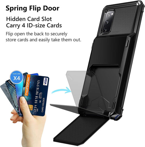 Vofolen for Galaxy S20 FE 5G Case Wallet Credit Card Holder 4-Card Slot Hidden Back Pocket Dual Layer Hybrid Rugged Rubber Bumper Protective Hard ...