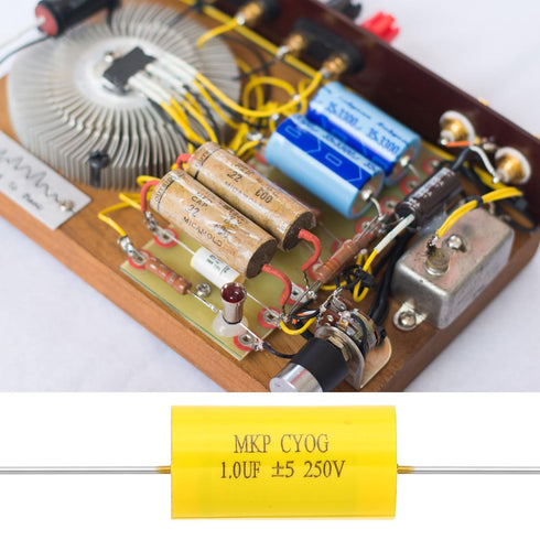PATIKIL 1uF 250 V CBB20 Capacitor, 1 Pcs Axial Audio Speaker Crossover Step-Less Film Capacitor MKP Capacitor for Audio Equipment Appliances, Yell...