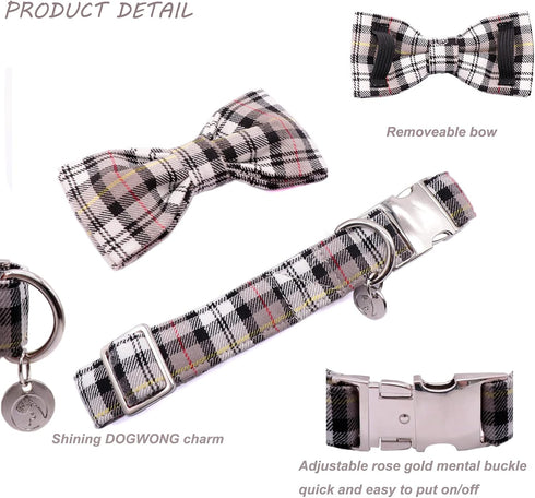 DOGWONG Soft &Comfy Bowtie Dog Collar,Detachable and Adjustable Bow Tie Collar,for Small Medium Large Pet...
