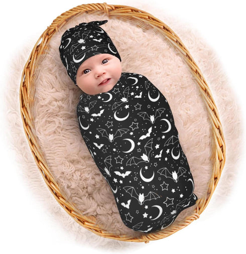 Goth Baby Stuff,Newborn Swaddle Blanket Black Baby Swaddle Blanket,Swaddle with Beanie Hat Set, Baby Stuff Newborn Receiving Blanket for Baby Boy ...