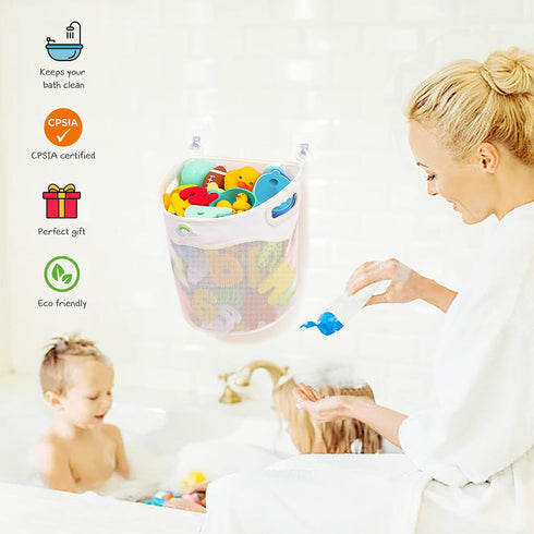 Quick-Fetch Way Mesh Bath Toy Holder, Wide Opening and Large Capacity Bath Toy Storage for Quick Access to Toys, Space-Saving Wall-Mounted Bath To...