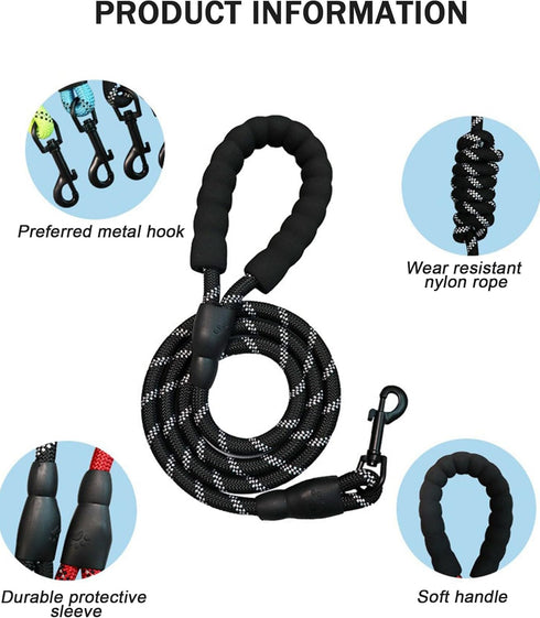 PETANK Slip Leads for Dogs 5 FT with Soft Padded Handle,Reflective Rope Pet Leash for Medium and Large Dogs(Green, 5FT*2/5")...