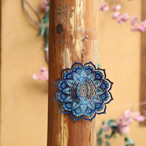 Blue Flower Weathervane 3D Dynamic Art Weathervane Sculpture 12 Inch Metal Wind Spinner Stainless Steel Hanging Wind Chime for Patio, Garden and I...